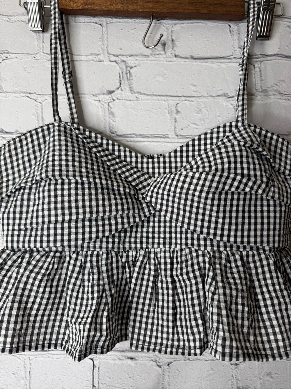Cheek Black & White Gingham Peplum Crop Top